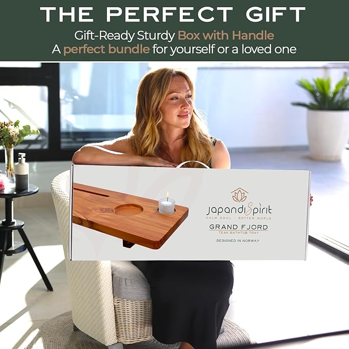 Teak Bathtub Tray for Tub 35” | Bath Tub Tray Wood for Large & Freestanding Tubs, Bathtub Trays for Tub, Bath Tray for Tub, Bath Table Tray | Grand Fjord by JapandiSpirit