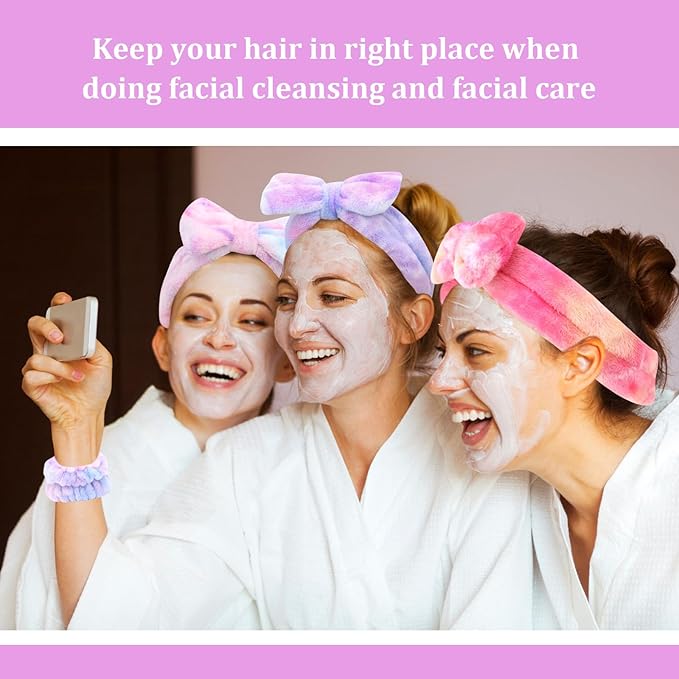 CIEHER 12 PCS Makeup Headband for Women Wrist Washband Scrunchies Cuffs for Washing Face, Soft Bow Hair Band Matching WriMakeup Headband for Women stbands (9 Pack Multi-colored)