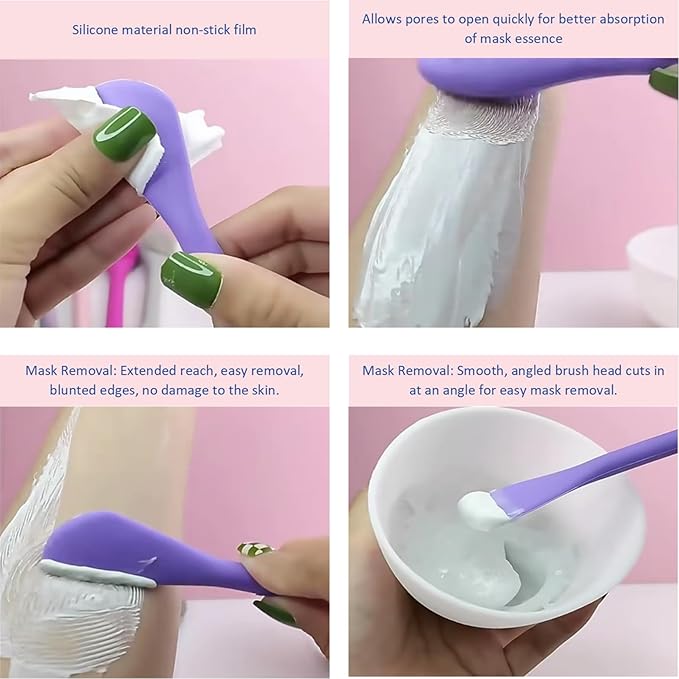 Premium Silicone Facial Cleansing Brush Combo 4pcs,Mask Applicator and Skincare Brush for Pore Cleansing，Manual Facial Cleansing for Exfoliating Face/Lip/Makeup Removal Scrubber