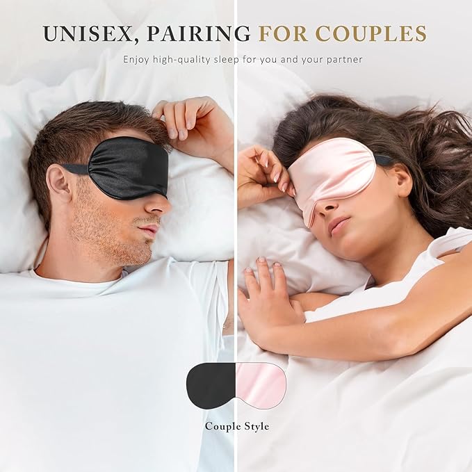 Eye Mask for Sleeping,3 Pack Silk Sleep Masks for Women Men-Blindfold for Travel on Airplane,100% Pure Silk Eye Mask for Sleep with Adjustable Strip(Black-Pink-Green) 8.86 * 4.92 * 1 inches
