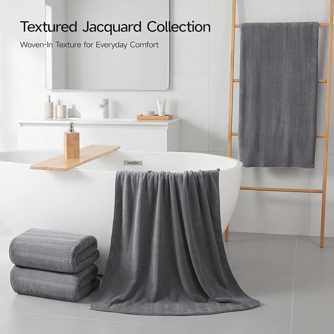 ecolook 4 Pack Microfiber Bath Towels, 31 x 63 inches Extra Large Bath Towel Set, Super Soft Highly Absorbent Bath Towels Set of 4, Quick Dry Lightweight Bathroom Towels for Spa, Pool, Gym, Dark Gray