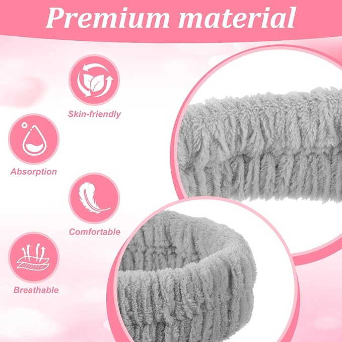 2PCS SPA Headbands, Make Up Headband Hair Headband for Face, Soft Puffy Terry Cloth Hairbands for Men Women's Facial Makeup, Washing, Face Mask, Spa & Shower (Black,Grey)