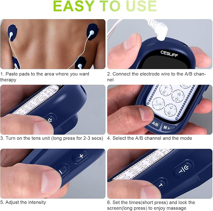 CESLIFF Dual Channel TENS EMS Unit Large Screen 24 Modes 36 Levels Intensity Muscle Stimulator, Rechargeable Electric Pulse Massager TENS Machine for Lower Back Neck Shoulder Pain Relief with 10 Pads