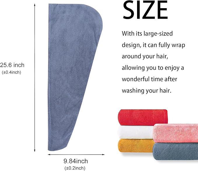 Microfiber Hair Drying Towel Wrap for Women, Hair Turbans Towel for Wet Hair,turbie Twist Hair Towels(The Color of the Picture is for Reference only) (Dark Blue-Double Layer)