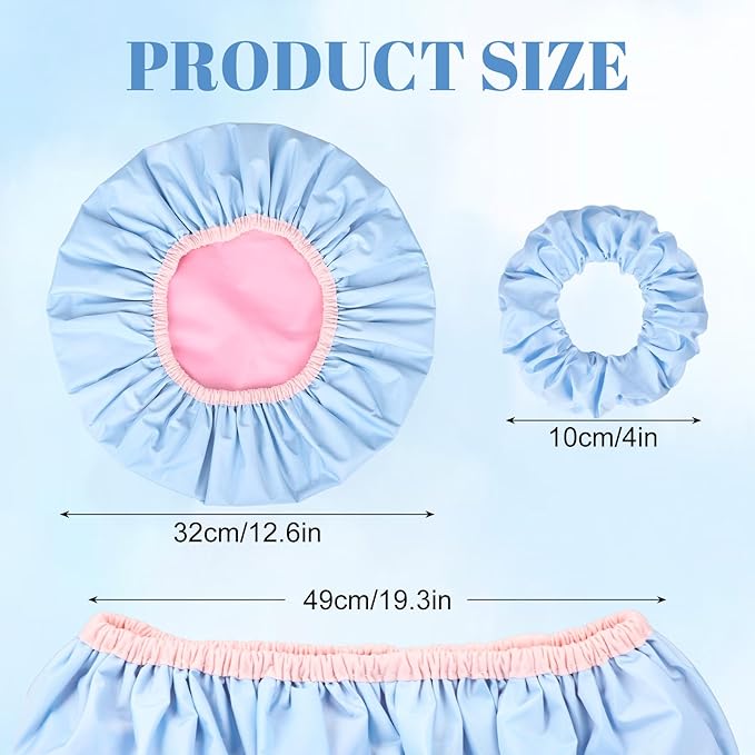 Pengxiaomei Double-Sided Shower Cap for Women, 2 in 1 Reusable Waterproof Bath Cap for Women Girls Long Thick Hair
