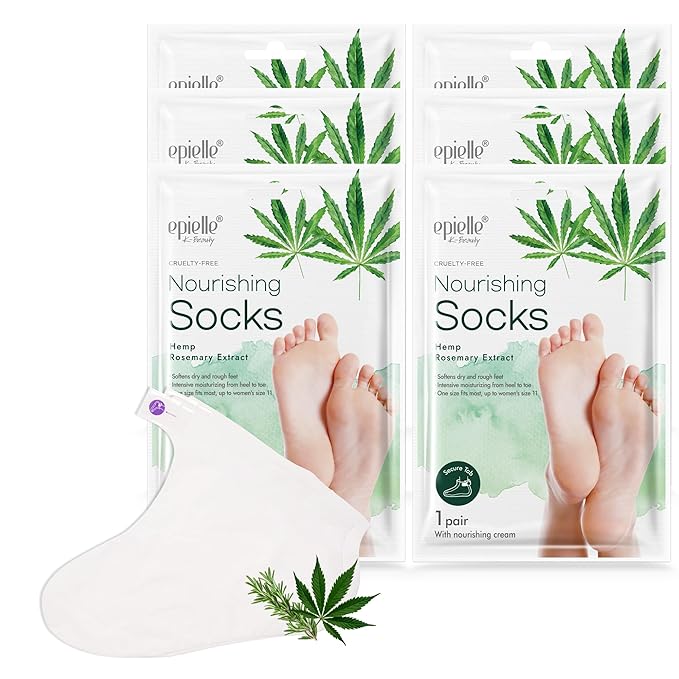 Epielle Nourishing Foot Mask 6 Pairs, Repair and Soften with Hemp & Rosemary Extract, Deep Moisturizing Socks for Dry, Cracked Feet, Self Care Gifts for Women, Spa Kit, Mothers Day Gifts