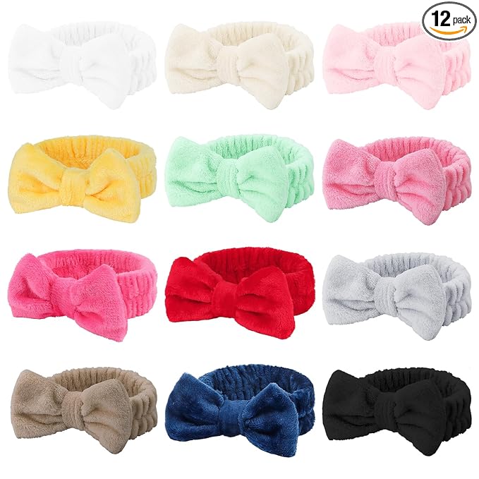 Casoty 12 Pack Skincare Headband for Washing Face Cute Face Wash Spa Headband for Women Makeup Hair Band Stocking Stuffers for Teen Girls Spa Party Hair Accessories Gifts for Women Girls