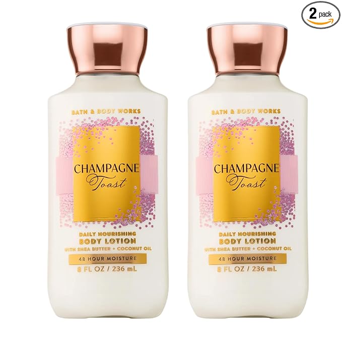 Bath & Body Works Champagne Toast Body Lotion, Lightweight Daily Moisturizer with Shea Butter & Coconut Oil, Bubbly Champagne & Sparkling Berry Scent, 8 fl oz - 2 Pack