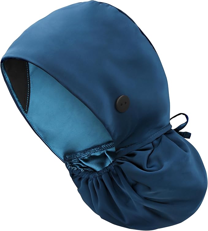 Satin Lined Scrub Cap, Adjustable Surgical Cap with Sweatband & Buttons, Soft and Wrinkle-Resistant Scrub Hat
