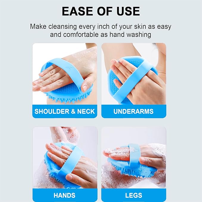 RamPula Silicone Body Scrubber, Silicone Loofah, Quick-Dry Exfoliating Body Brush for Wet or Dry Brushing, More Hygienic Than Traditional Loofah, Medium-Bristle Brush, Blue and Purple