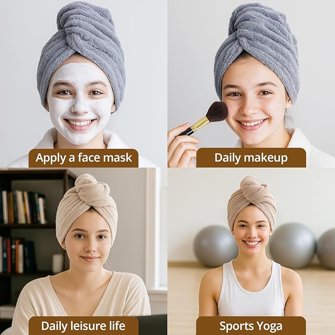 Hair Towel Wrap for Women - 3 Pack Plush Yarn Turbo Twist Hair Towels, Highly Absorbent Turban Towel for Wet Hair, Quick Drying Plopping Towels for Long Thick Curly Hair