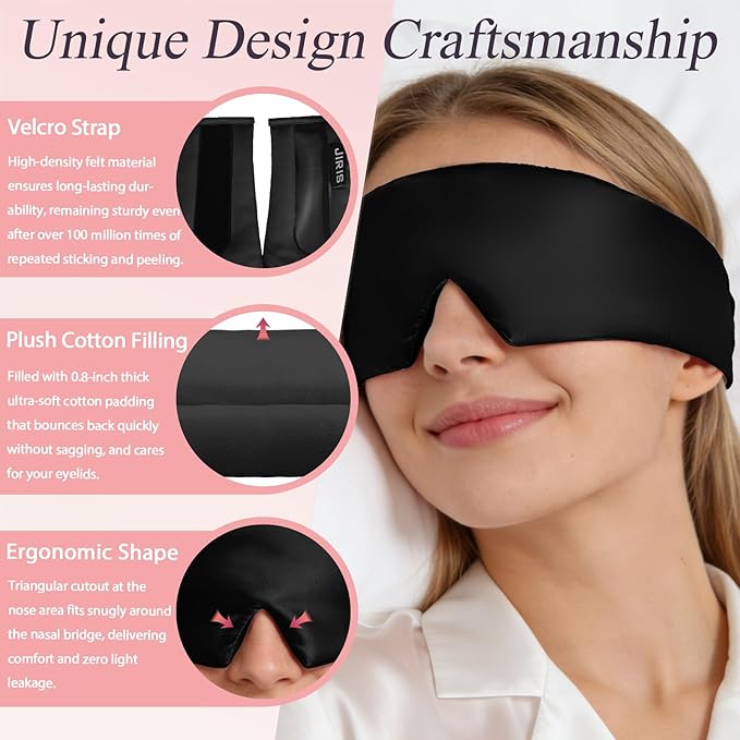 Silk Sleep Eye Mask for Side Sleeper Men Women, Eye Mask Sleeping 100% 22 Momme Pure Mulberry Silk for Night Sleep,Travel, Face-Hugging Padded Eye Cover for Sleeping with Adjustable Band-Black