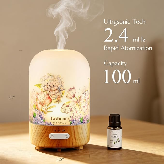 Essential Oil Diffuser for Home, Ultrasonic Cool Mist Air Aromatherapy Humidifier, Mini Scent Air Machine Portable Diffuser with Changing Lights & Auto Shut-Off for Home Bedroom Office Yoga(<25dB)