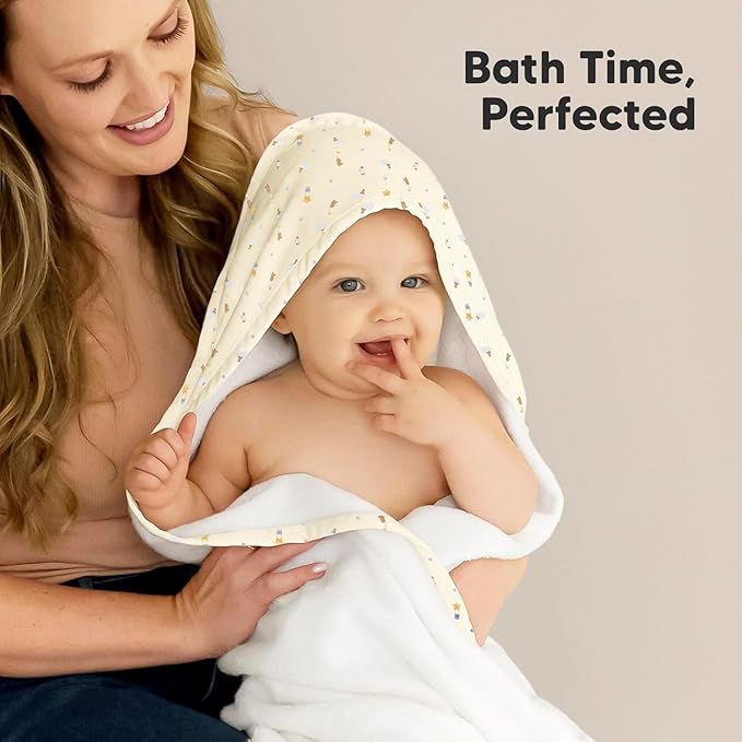KeaBabies Hooded Baby Towel for Newborn - Viscose Derived from Bamboo Large Baby Bath Towels with Hood for Boys, Girls, Toddler, Extra Absorbent & Soft Newborn Bath Essentials (Dreamers, Regular)