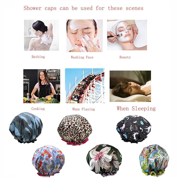 Shower Cap for Women Men Shower Hat Waterproof-Double Layer-Reusable Elastic Bath Caps for Boys Girls Hair Cap for Shower