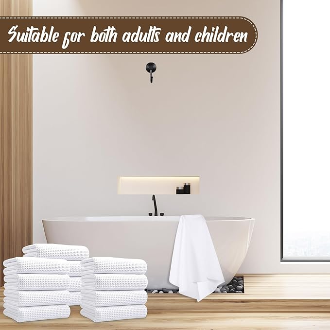 SmoothNovelty 12 Pack Microfiber Bath Towels Bulk 27'' x 60'' Oversized Beach Towel Highly Absorbent Extra Large Soft Drying for Shower Pool Salon Sauna Bathroom Gym Party (Square,White)