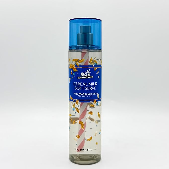 Bath & Body Works Milk Bar Collection 4-Piece Body Spray Gift Set | Includes: 8oz Cinnamon Pretzel Cookie, 8oz Raspberry Holiday Pie Bar, 8oz Cereal Milk Soft Serve and 2.5oz Birthday Cake