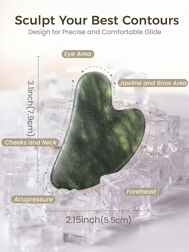 Gua Sha Facial Tool – Jade Guasha Tool for Face, Neck & Body – Gua Sha Tool for Lymphatic Drainage, Puffiness Reduction & Targeted Tension Relief – Beauty Skin Care Gift (Green)