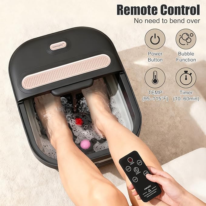 Collapsible Foot Spa Bath with Massager and Heat and Bubble Jets, Temperature Control, Remote Control, Pumice Stone, Pedicure Foot Spa for Relaxation Gift for Women Man