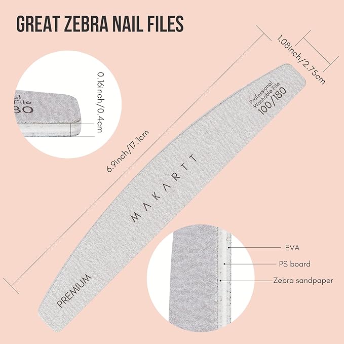 Makartt Nail File, 100/180 Grit 20 Pcs Nail Files for Natural Nails, Professional Strong Emery Boards for Nails Doubled Sides Washable Fingernail Files Manicure Tool Set