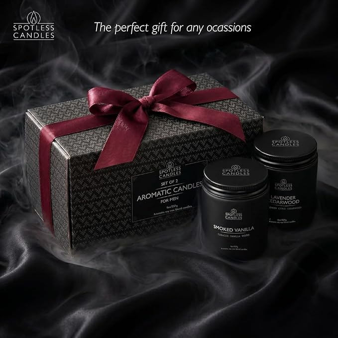 Mens Candle 2 x 8oz Pack Smoked Vanilla and Lavender Cedarwood Scents