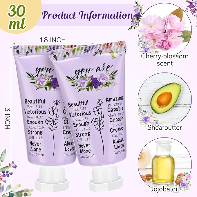 50 Pack Christian Hand Lotion Bulk Gifts for Women Mother's Day Gifts Bible Mini Travel Hand Lotion for Women Church Appreciation(Purple Flower)