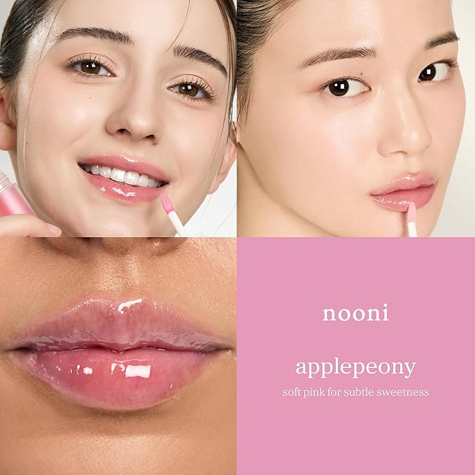 NOONI Korean Lip Oil - Applepeony | Long-Lasting, Moisturizing, Plumping, Revitalizing for Dry Lips, Waterproof, No Peel Off, Hydrating Lip Stain, Stocking Stuffers, Cute Stuff, 0.12 FL Oz