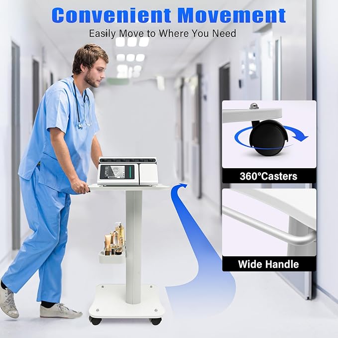 Esthetician Cart, Trolley Cart with Wheels, 3 Tier Beauty Rolling Cart, Trolley SPA, Adjustable Tattoo Table Work Station, Salon Trolley Cart for Storage Equipment Machine Organizer Tray