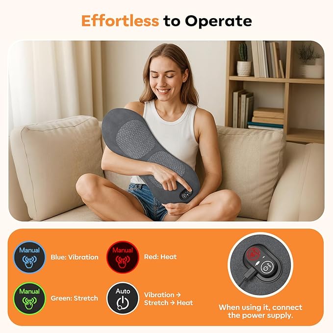 Smooth Triple Fusion 3-in-1 Lumbar Pillow Back Massager with Heat, Vibration & Traction – Rechargeable Cordless for Deep Tissue Pain Relief & Relaxation at Home & Office – Gift Idea