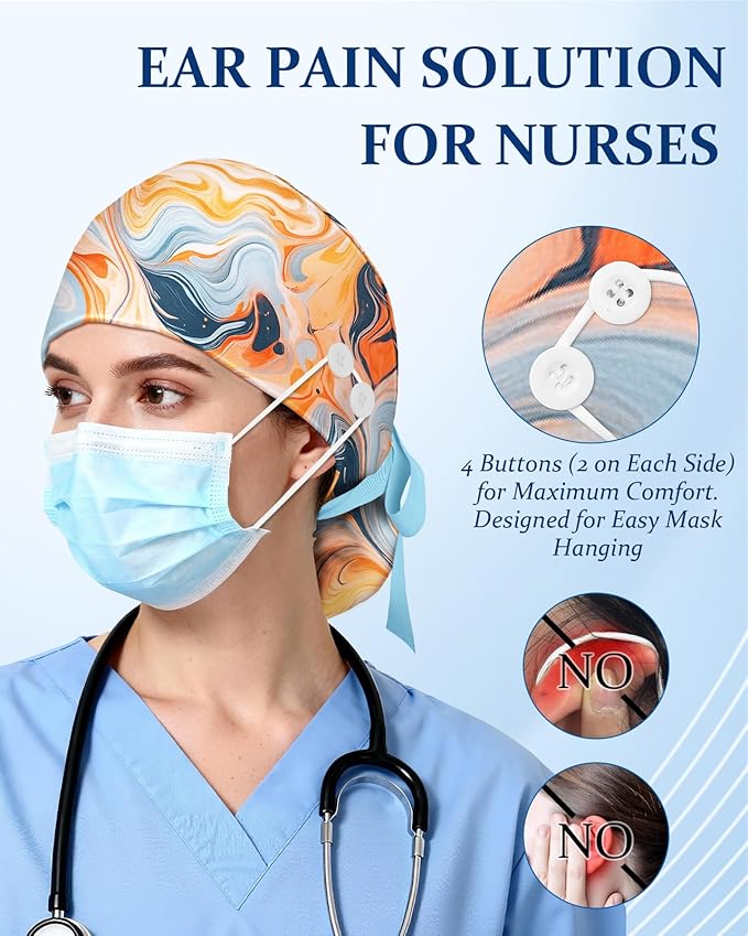 Plifal 100% Cotton Scrub Cap with Buttons-Nurse Cap with Sweatband for Women, Adjustable Working Hat,Satin Lined or Unlined