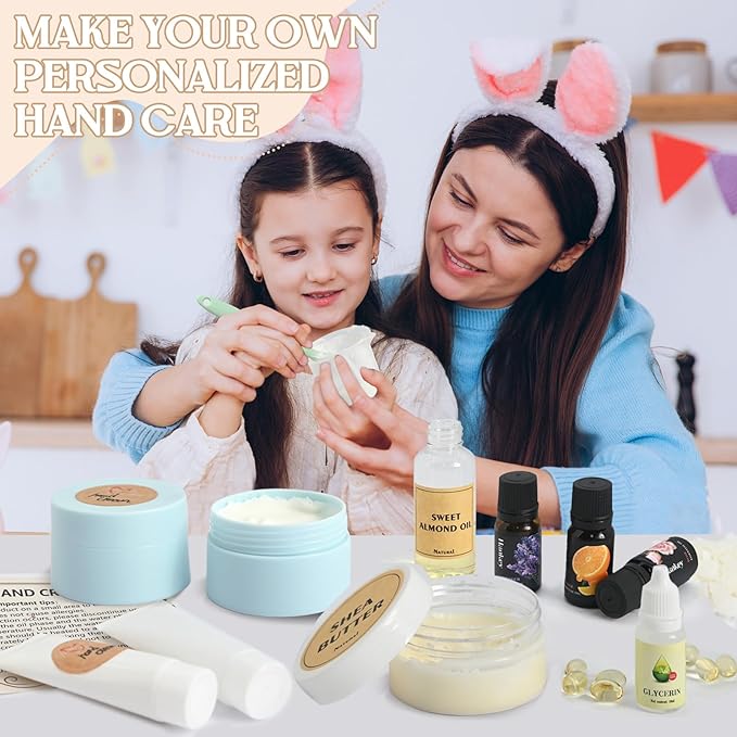 DIY Hand Cream Making Kit, JCOOS Handcream For Dry Hands, hand Lotion with Shea Butter, Almond Oil, Essential Oils Natural Whipped Shea Butter Body Butter Making Kit Valentine's Day gift for Women