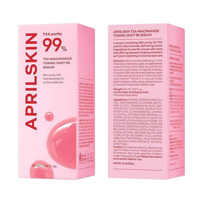APRILSKIN TXA Niacinamide Toning Shot 99 Spicule Facial Serum｜Skin Booster Serum for Brightening and Pore Care｜99% High-Purity Tranexamic Acid 3% + Niacinamide 5%｜Korean Skin Care｜1.01 fl. oz.