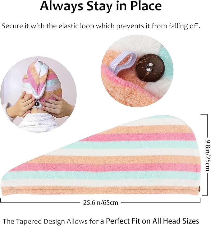 AuroTrends Microfiber Hair Towel 2Pack, Hair Towel Wrap for Women/Kids- Super Absorbent Soft Microfiber Towel for Hair, Hair Drying Towels for Long/Thick/Fine/Curly Hair (Set of 2, Rainbow)
