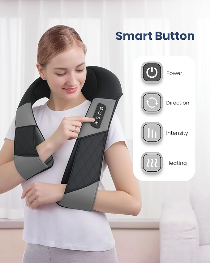 COMFIER Cordless Neck Massager, Shiatsu Shoulder Massager with Heat, 3D Kneading Back Massager Pillow, Mother Day Gift, Black
