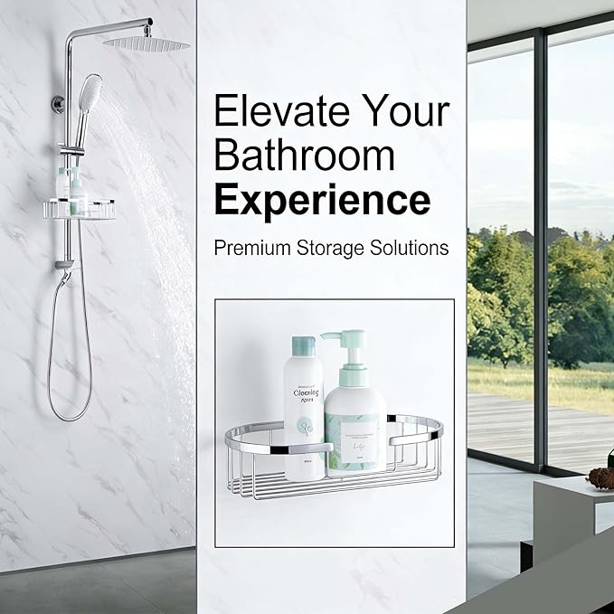 Rain Shower System with 304Stainless Steel Shelf, 12 Inch Rainfall Shower Head System with Handheld Spray, SonTiy Dual Shower Combo with Height Adjustable Holder, Brass Diverter, 1.8 GPM, Chrome