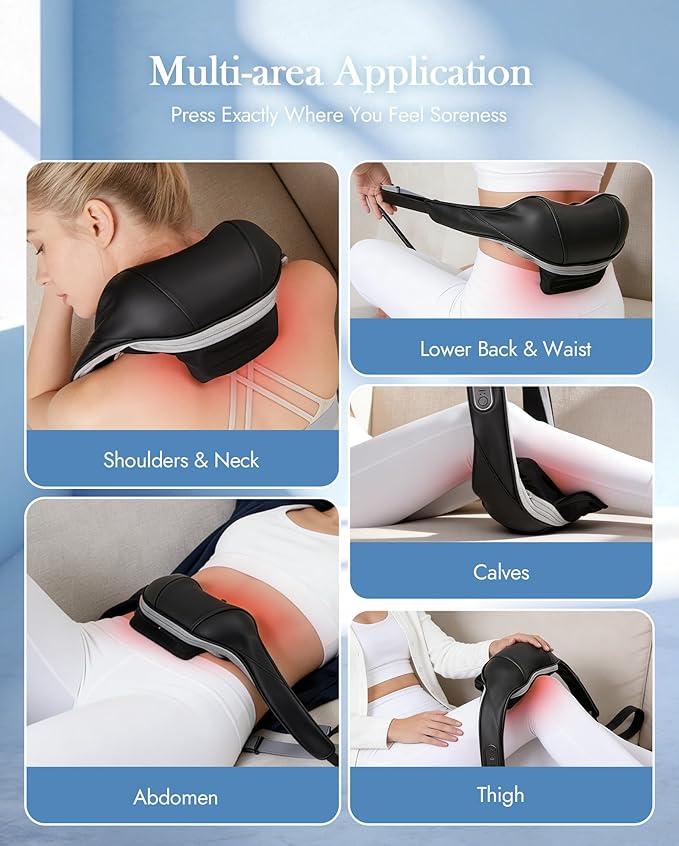 Neck Massager with Heat Cordless: Shiatsu Back Shoulder Massage Tools for Pain Relief Deep Tissue Electric 4D Kneading for Muscle Remedy Lymphatic Drainage Gifts for Men Women Mom Dad (Black)