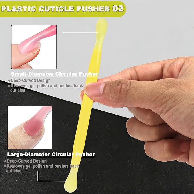 2Pcs Plastic Cuticle Pusher, Dual-end Dead Skin Nail Pusher, Gentle Plastic Pusher, Gel Polish Remover Tool, Manicure and Pedicure Tool, Yellow
