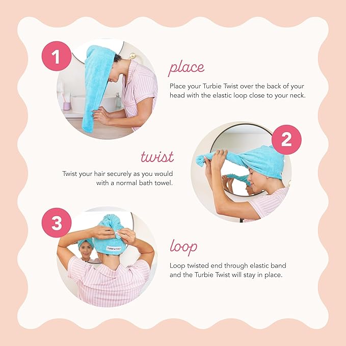 Turbie Twist 2-Pack Extra Long Microfiber Hair Towel for Beauty, Travel, Gifting - Hair Wrap Turban for Long & Thick Hair - Premium Personal Care - Pink&Mint