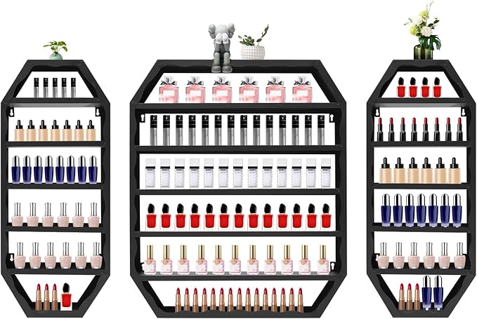 Nail Polish Organizer Wall Mounted, 3Pcs 6-Tier Nail Polish Storage Rack, Metal Nail Polish Storage Holder, Multifunctional Organizer for Essential Oil Perfume at Home Salon Spa(Black)