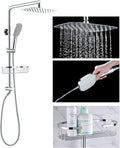 Rain Shower System with Shelf, 12 Inch Rain Shower Head Set with Hand Shower Head, SonTiy Dual Shower Combo with Height Adjustable Holder, Brass Valve, Chrome