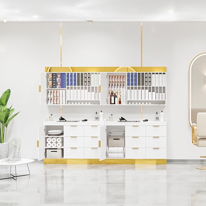 OmySalon Salon Staion Barber Color Bar, Hair Color Organizer Rack, Salon Hair Color Cabinet with Drawers & Adjustable Shelves, Wall Mounted Tube Storage Station for Salon Display, White