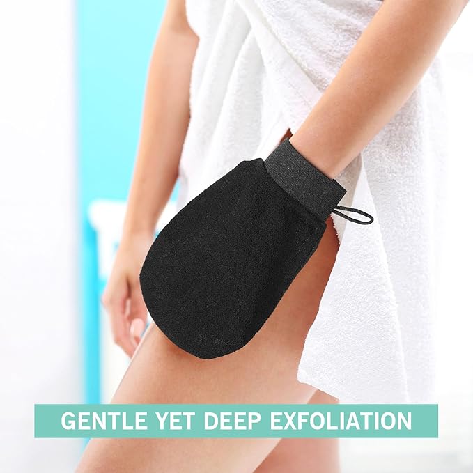 FoldTier 20 Pcs Exfoliating Glove Bulk Summer Exfoliator Mitt Body Scrubber 150d Viscose Fiber Skin Korean Scrub Mitt for Spa Massage Dead Skin Remover for Men and Women (40 Pcs,Black)