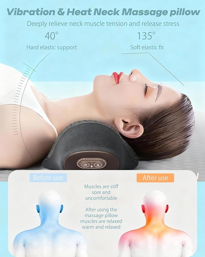 Neck Massager Pillow with Heat and Vibration for Pain Relief Deep Tissue,2-in-1 Neck Massage Pillow 3D Ergonomic Cervical Hump Corrector Massage,Gifts for Women Men Mom Dad