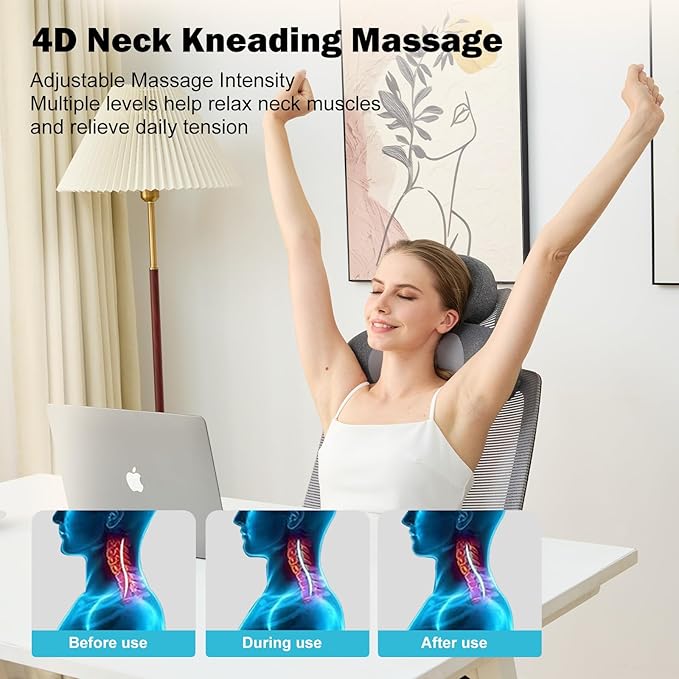 3-in-1 Neck Massager with Heat, Portable Cordless Neck Massager for Pain Relief Deep Tissue, 4D Kneading Shiatsu Neck and Shoulder Massager Pillow, Mothers Day Gift, Mom Gifts