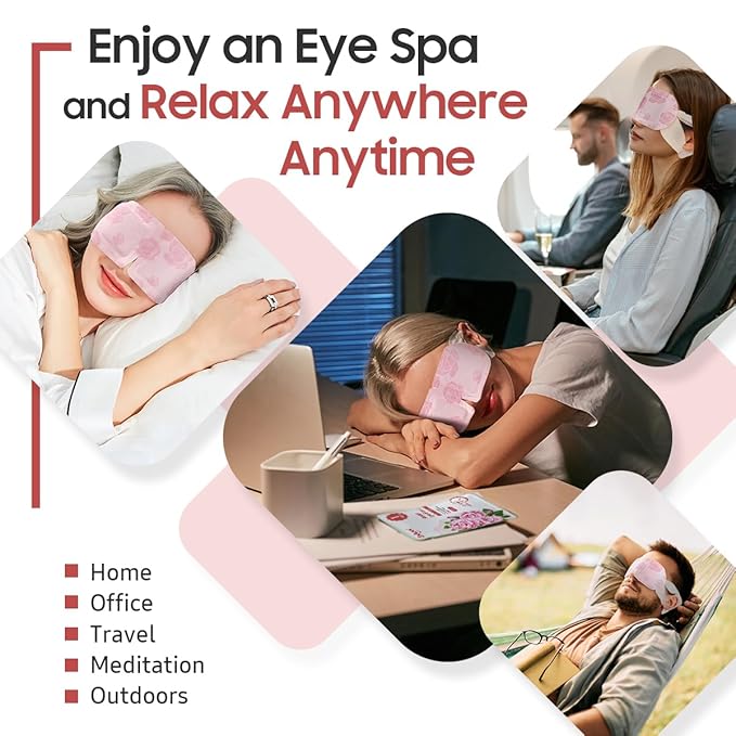 BeHoomi 30Packs Steam Eye Mask, Heated Eye Mask Warm Compress for Eyes, Self Heating Disposable Steam Mask for Home Sleep, Spa, Travel Essentials & Relaxation Gifts, Mothers Day Gifts (Rose)