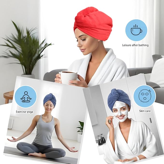 Microfiber Hair Drying Towel Wrap for Women, Hair Turbans Towel for Wet Hair,turbie Twist Hair Towels(The Color of the Picture is for Reference only) (Dark Blue,Red)