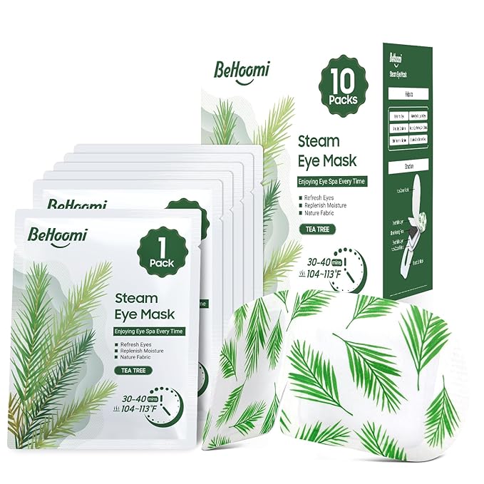 BeHoomi Steam Eye Mask, 10Packs Heated Eye Mask, Self Heating Disposable SPA Warm Compress for Eyes Sleep Mask, Travel Essentials & Relaxation Gifts, Valentine's Day Gifts (Tea Tree Scent)