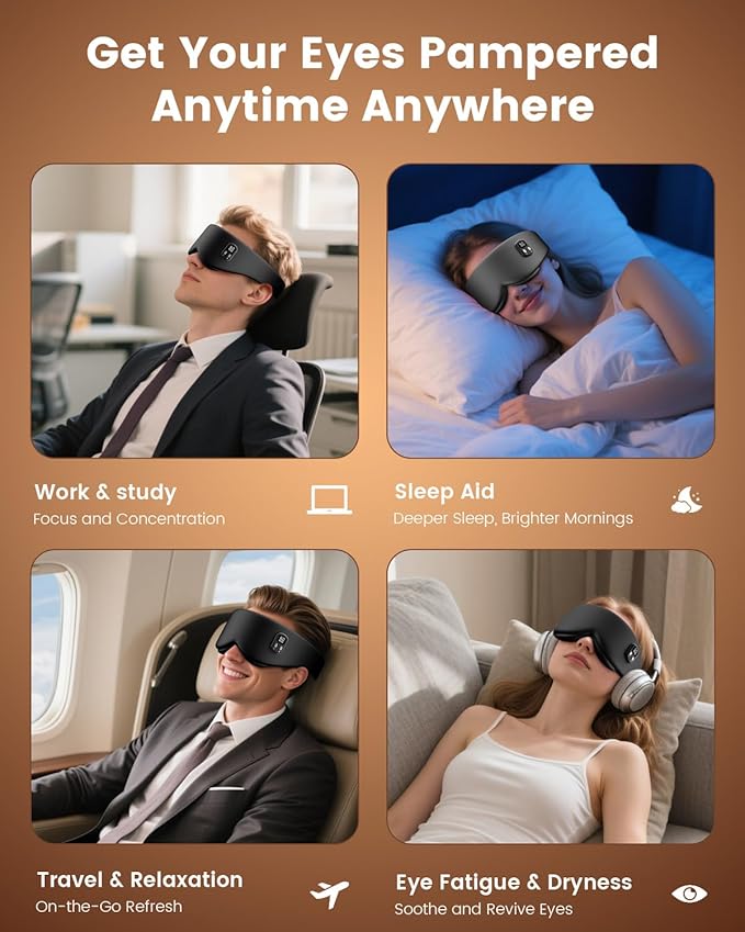 Anydance Heated Eye Mask - Cordless Eye Mask for Dry Eyes, Eye Relief, Improved Sleep, Timed Shutdown, 4 Temperature, Washable Eye Heating Pad for Travel, Removable for Cleaning - Black