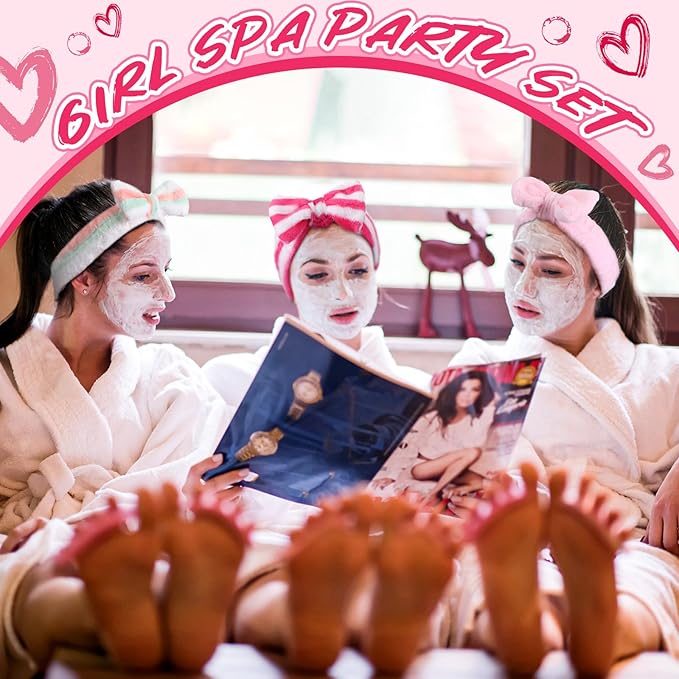 Xuhal 24 Pcs Spa Sleepover Party Favors Supplies Plush Headband and Eye Mask for Women Soft Makeup Washing Face Sleep Hair Bands for Girl Gift Birthday Stuff(Spotted, Stripes and Solid)