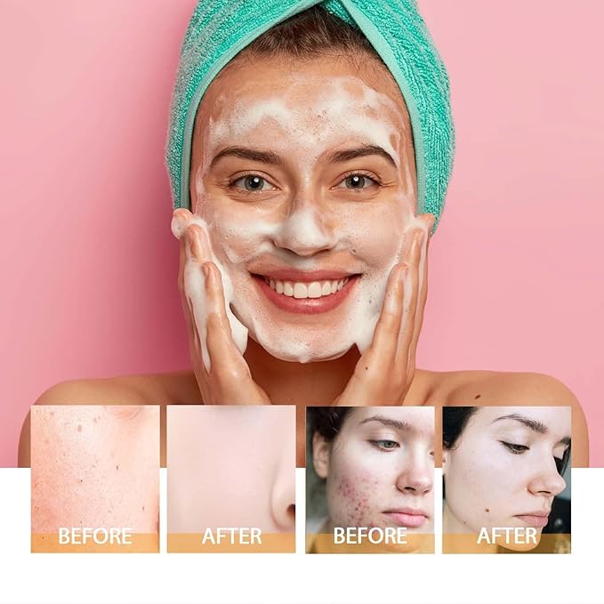 2 Pcs Turmeric Brightening Facial Cleanser, Deep Cleansing Exfoliating Glow Wash Turmeric Foaming Face Wash with Brush for All Skin